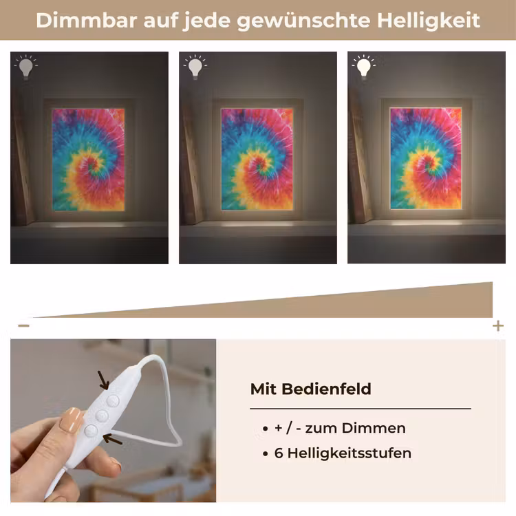 Regenboog - Tie dye - Kleurrijk - Blauw Light Box met kabel klein -USP_dimbaarDE