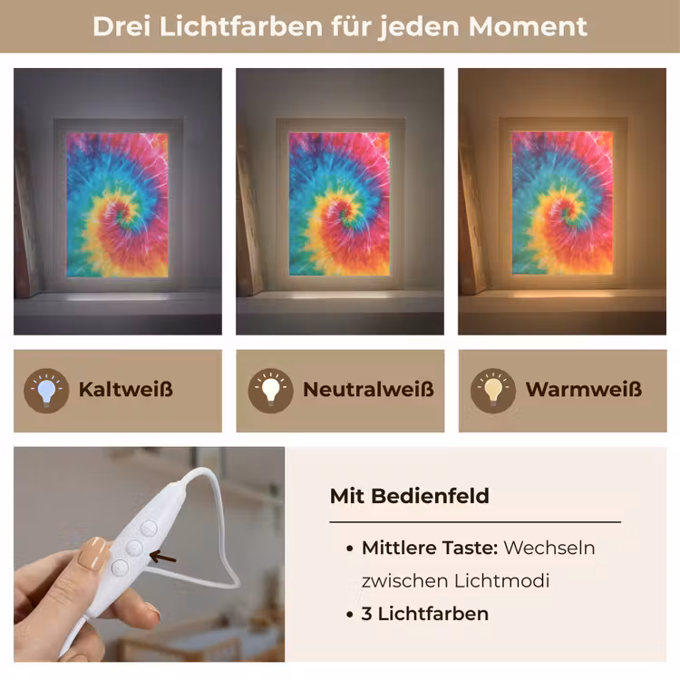 Regenboog - Tie dye - Kleurrijk - Blauw Light Box met kabel klein -USP_lichtkleurDE