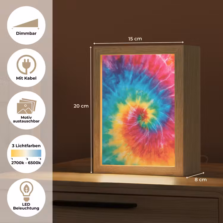 Regenboog - Tie dye - Kleurrijk - Blauw Light Box met kabel (Kinderlampje) klein -USP_websiteoverzichtDE