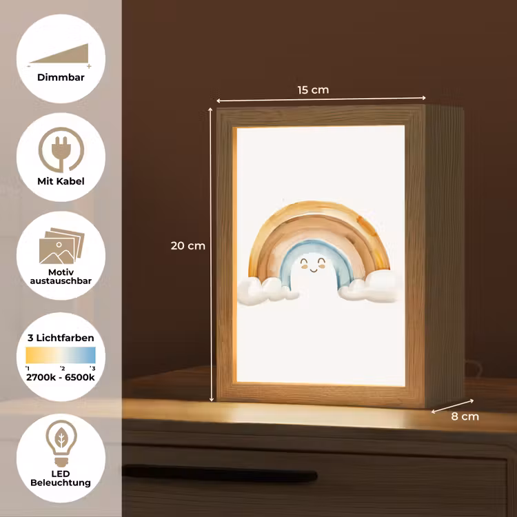 Regenboog - Pastel kleuren Light Box met kabel (Kinderlampje) klein -USP_websiteoverzichtDE