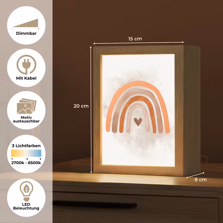 Regenboog - Roze - Pastel kleuren - Hartje Light Box met kabel (Kinderlampje) klein -USP_websiteoverzichtDE