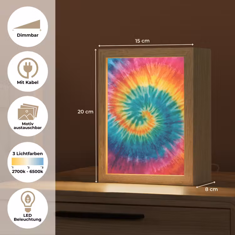 Regenboogkleuren - Tie dye - Light Box met kabel (Kinderlampje) klein -USP_websiteoverzichtDE