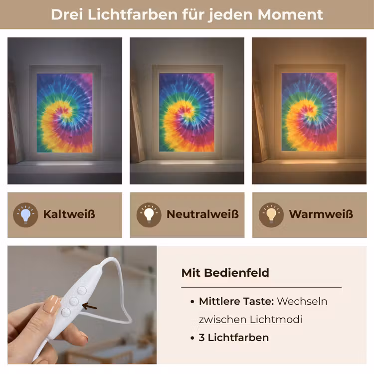 Regenboogkleuren - Spiraal - Kleurrijk Light Box met kabel klein -USP_lichtkleurDE