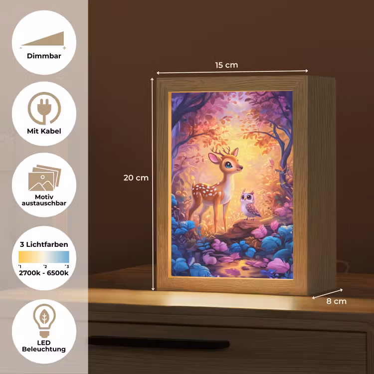 Hertje - Uil - Fantasie - Bos Light Box met kabel (Kinderlampje) klein -USP_websiteoverzichtDE
