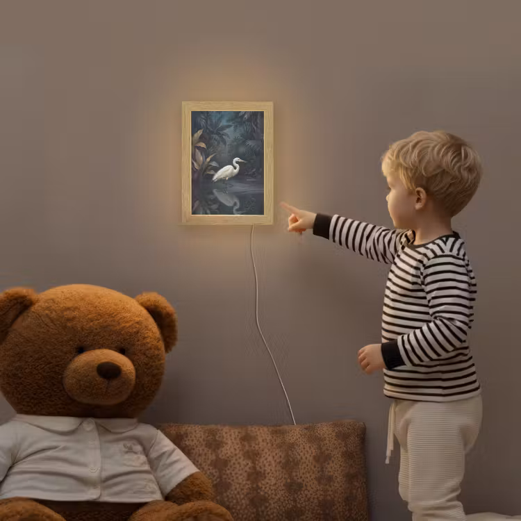 Reiger - Water - Natuur - Modern - Wit Light Box met kabel (Kinderlampje) klein -sfeer4a_kind