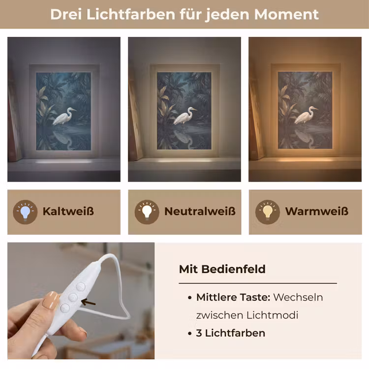 Reiger - Water - Natuur - Modern - Wit Light Box met kabel (Kinderlampje) klein -USP_lichtkleurDE