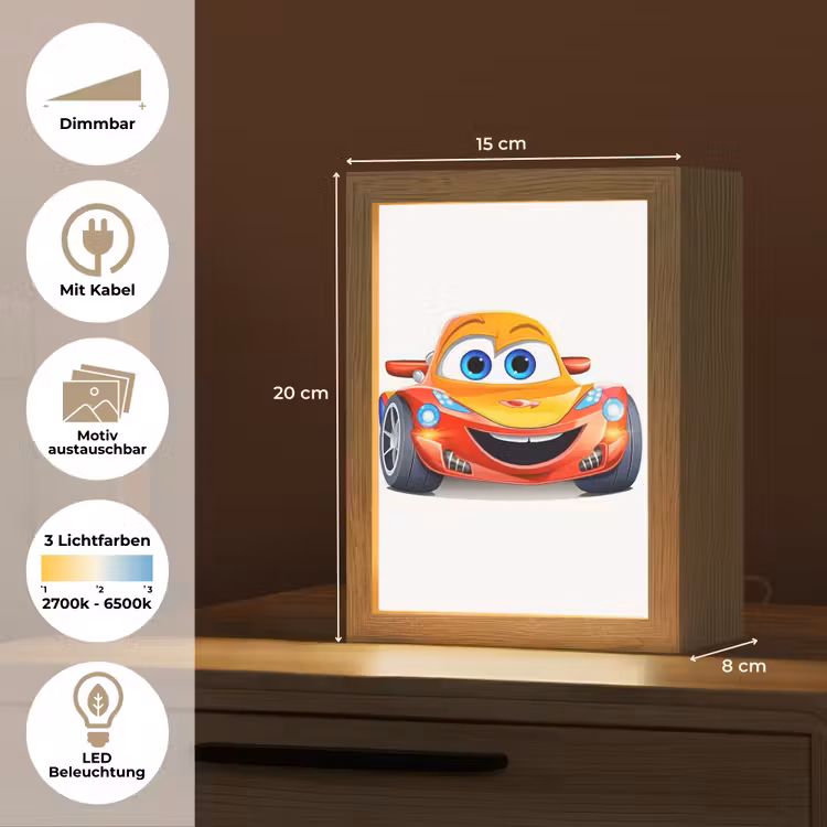 Raceauto - Oranje - Jongens - Kinderen - Auto Light Box met kabel (Kinderlampje) klein -USP_websiteoverzichtDE