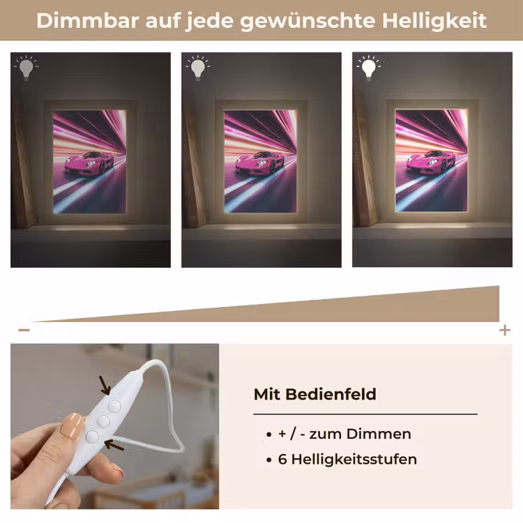 Raceauto - Roze - Neon Light Box met kabel klein -USP_dimbaarDE