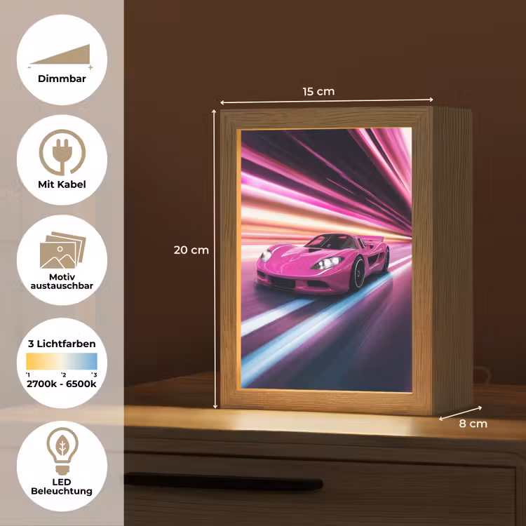Raceauto - Roze - Neon Light Box met kabel (Kinderlampje) klein -USP_websiteoverzichtDE