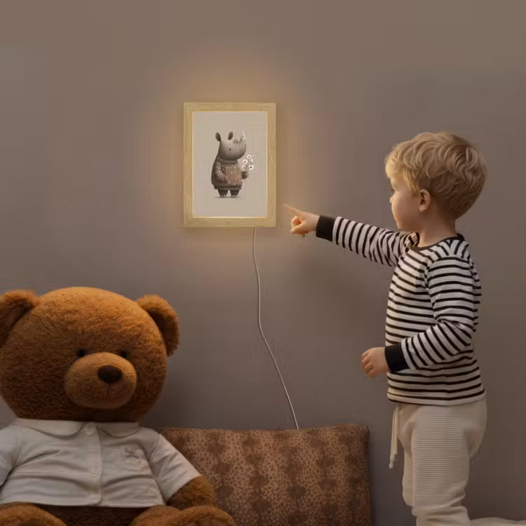Neushoorn - Witte bloemen - Lief Light Box met kabel klein -sfeer4a_kind