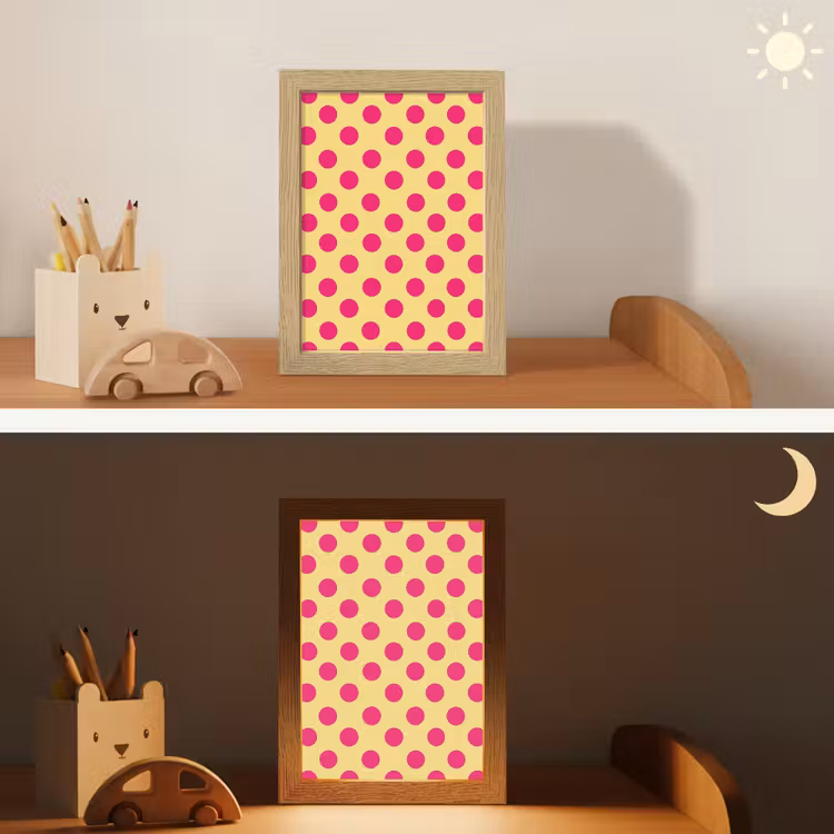 Roze - Stippen - Geel Light Box met kabel (Kinderlampje) klein 904 -sfeer3_kind