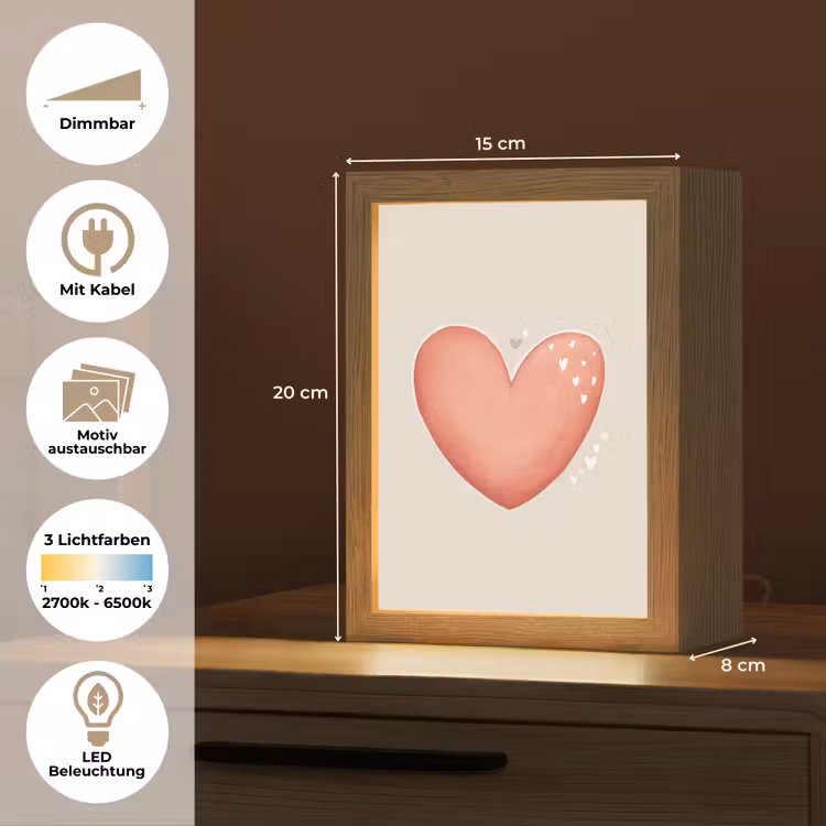Rood - Hart - Beige Light Box met kabel (Kinderlampje) klein -USP_websiteoverzichtDE