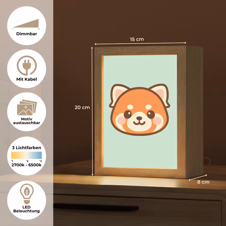 Rode panda - Groen - Cartoon Light Box met kabel (Kinderlampje) klein -USP_websiteoverzichtDE