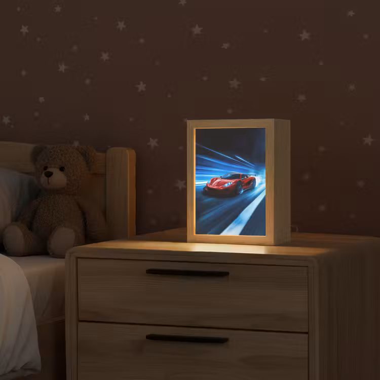 Rode raceauto - Blauw - Futuristisch Light Box met kabel klein -sfeer1_kind