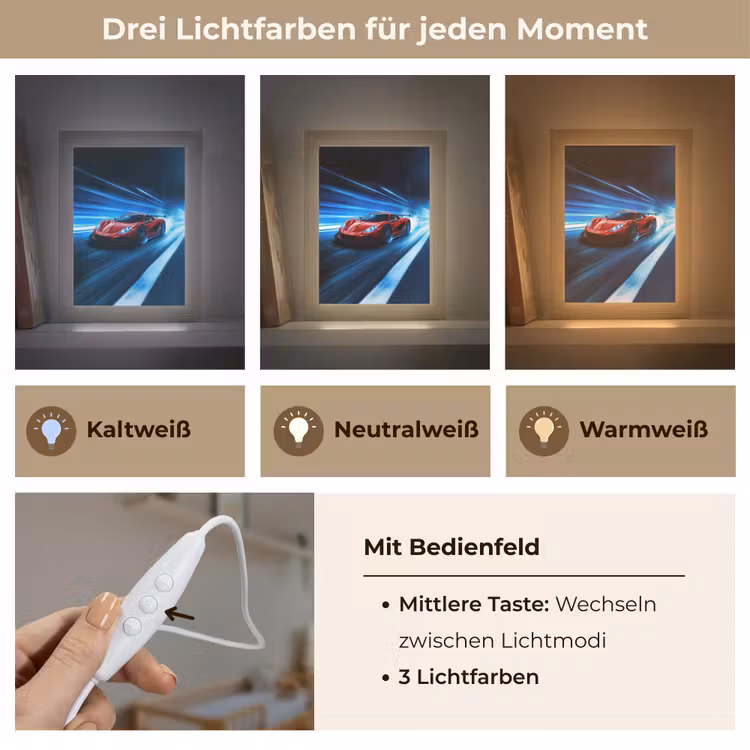 Rode raceauto - Blauw - Futuristisch Light Box met kabel klein -USP_lichtkleurDE