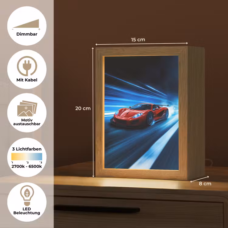 Rode raceauto - Blauw - Futuristisch Light Box met kabel (Kinderlampje) klein -USP_websiteoverzichtDE