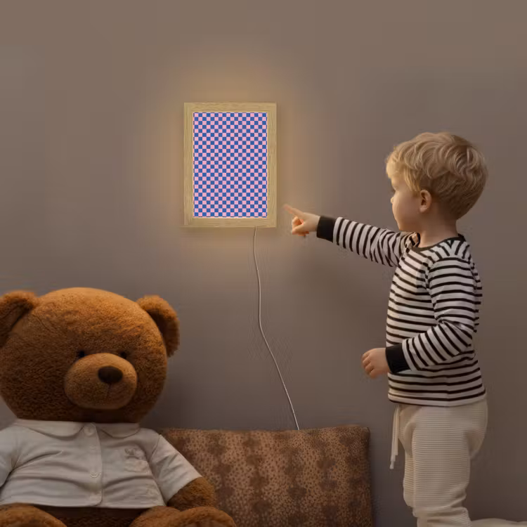 Dambord - Blauw - Patroon - Roze Light Box met kabel klein -sfeer4a_kind