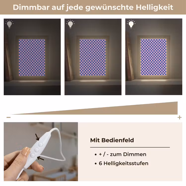 Dambord - Blauw - Patroon - Roze Light Box met kabel klein -USP_dimbaarDE