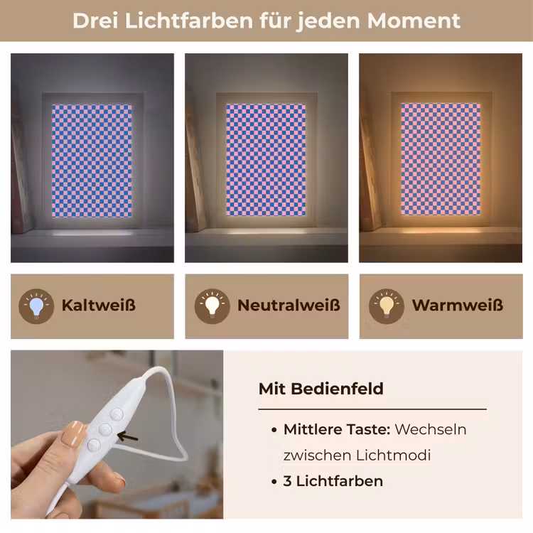 Dambord - Blauw - Patroon - Roze Light Box met kabel klein -USP_lichtkleurDE