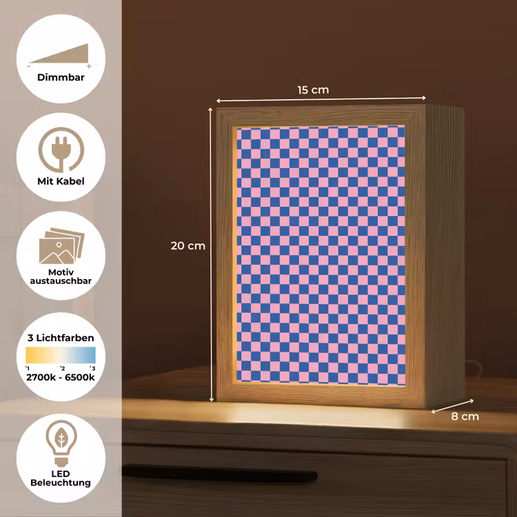 Dambord - Blauw - Patroon - Roze Light Box met kabel (Kinderlampje) klein -USP_websiteoverzichtDE