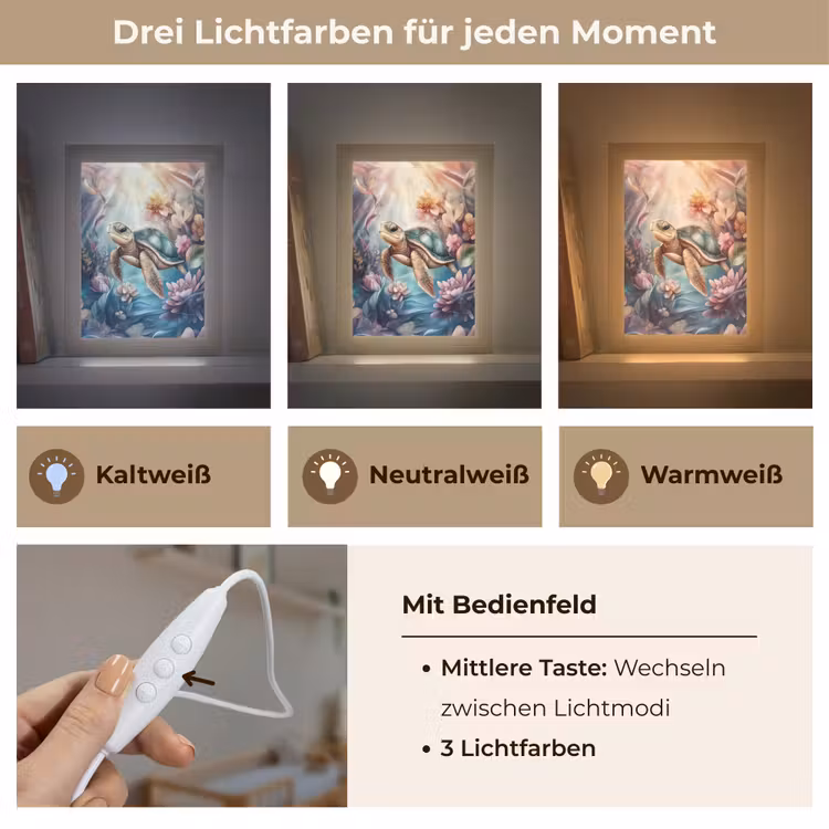 Schildpad - Bloemen - Onderwater Light Box met kabel klein -USP_lichtkleurDE