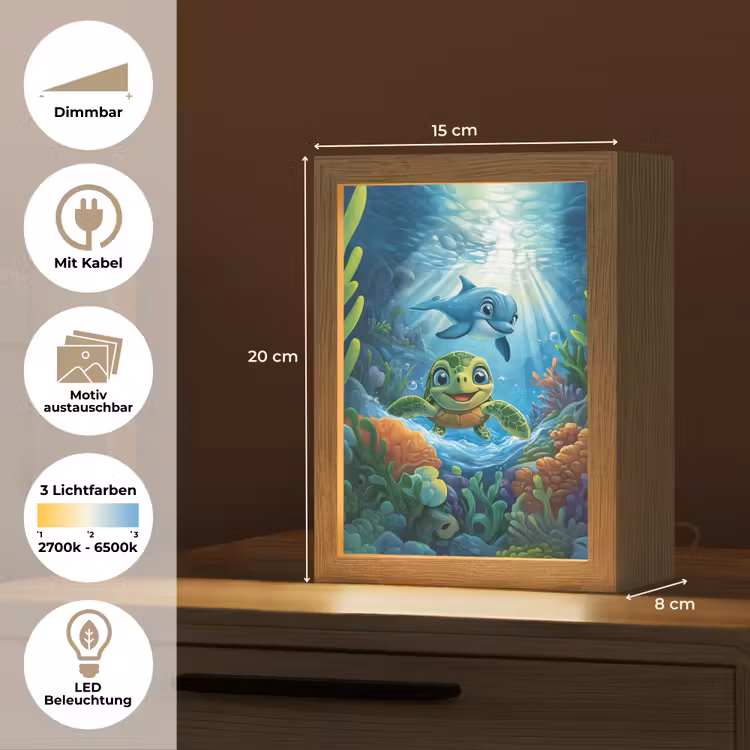 Schildpad - Dolfijn - Oceaan Light Box met kabel (Kinderlampje) klein -USP_websiteoverzichtDE