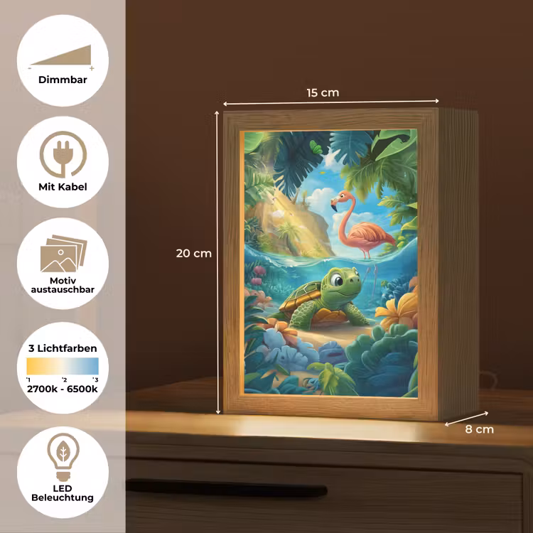 Schildpad - Flamingo - Tropisch - Oceaan Light Box met kabel (Kinderlampje) klein -USP_websiteoverzichtDE