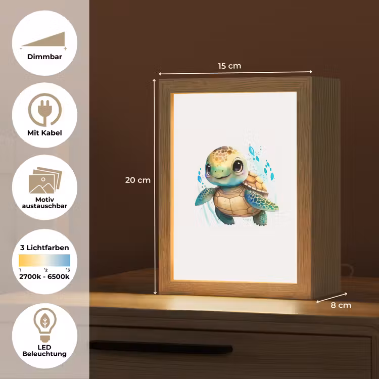 Schildpad - Waterverf - Kleuren - Dieren - Meisjes - Jongens Light Box met kabel (Kinderlampje) klein -USP_websiteoverzichtDE