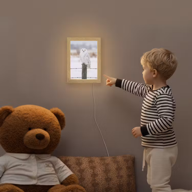 Sneeuwuil - Hek - Sneeuw - Wit Light Box met kabel (Kinderlampje) klein -sfeer4a_kind
