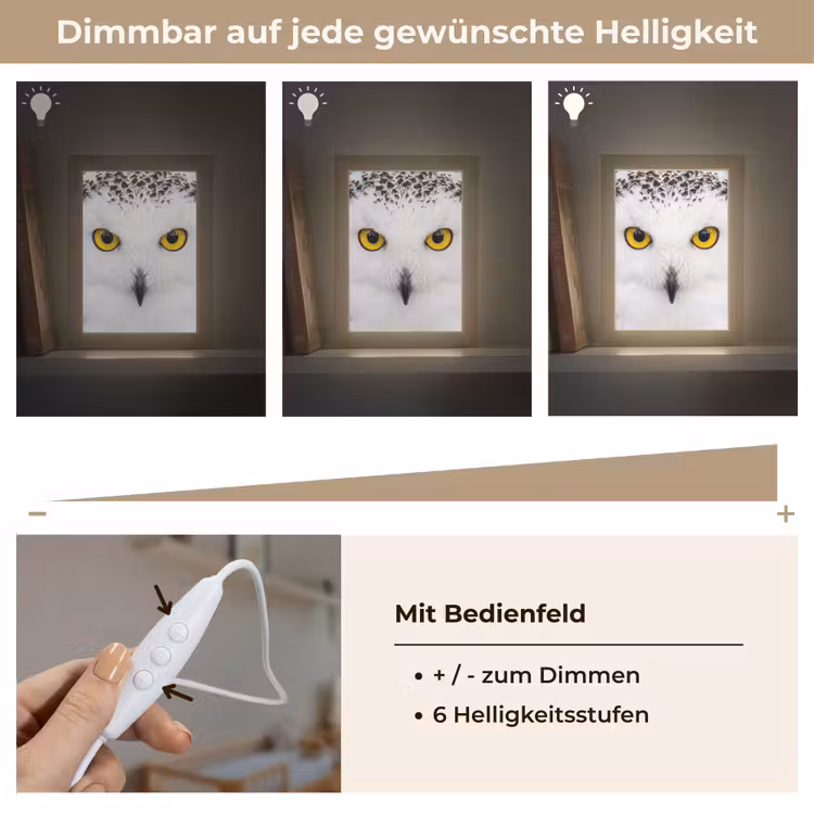 Sneeuwuil - Portret - Geel Light Box met kabel (Kinderlampje) klein -USP_dimbaarDE
