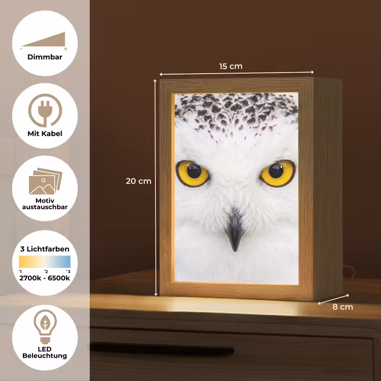 Sneeuwuil - Portret - Geel Light Box met kabel (Kinderlampje) klein -USP_websiteoverzichtDE