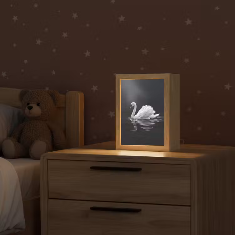 Zwaan - Water - Natuur - Realistisch - Wit Light Box met kabel (Kinderlampje) klein -sfeer1_kind