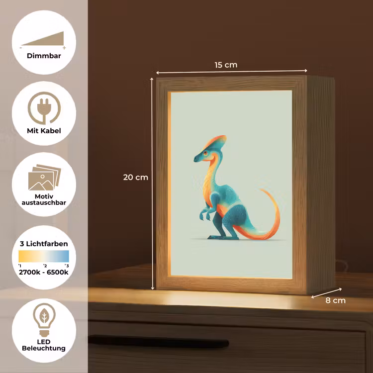 Staart - Dino - Minimalistisch - Blauw Light Box met kabel (Kinderlampje) klein -USP_websiteoverzichtDE