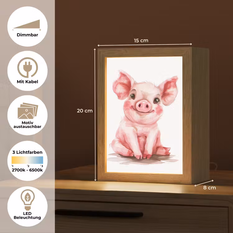 Varken - Roze - Baby dier - Boerderij dieren Light Box met kabel (Kinderlampje) klein -USP_websiteoverzichtDE