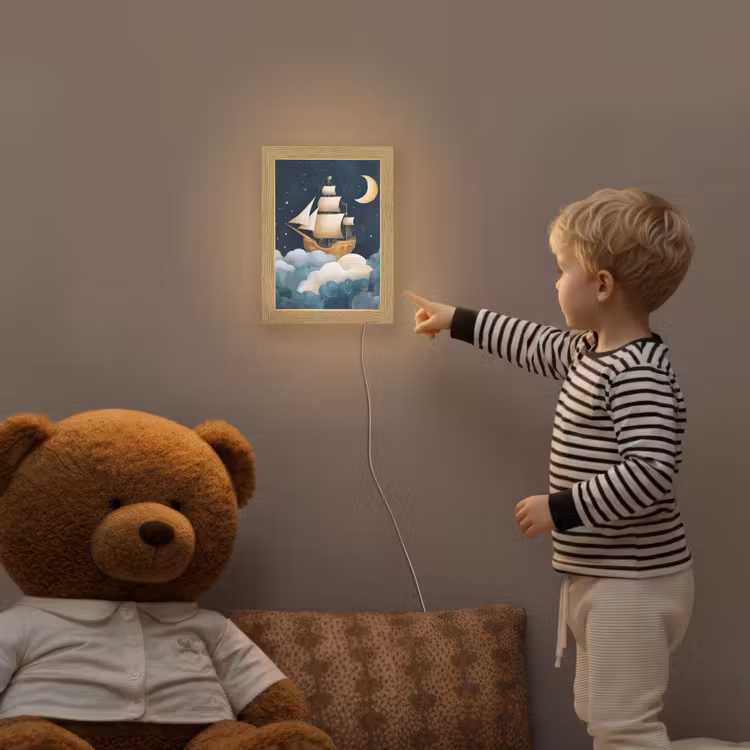 Zeilschip - Sterrenhemel - Wolken - Blauw Light Box met kabel klein -sfeer4a_kind