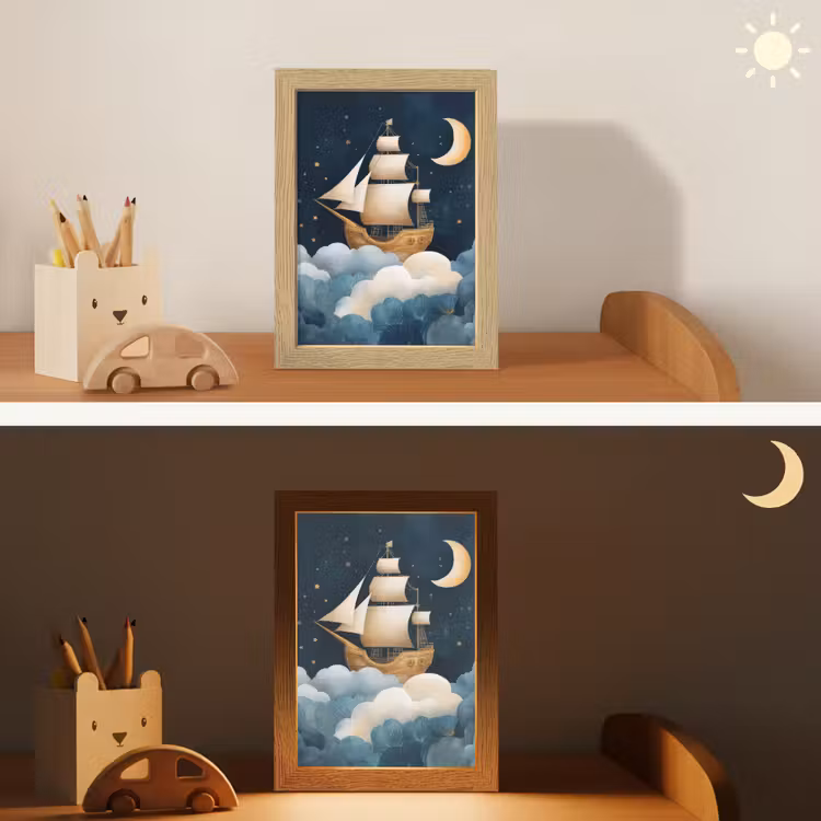 Zeilschip - Sterrenhemel - Wolken - Blauw Light Box met kabel klein -sfeer3_kind