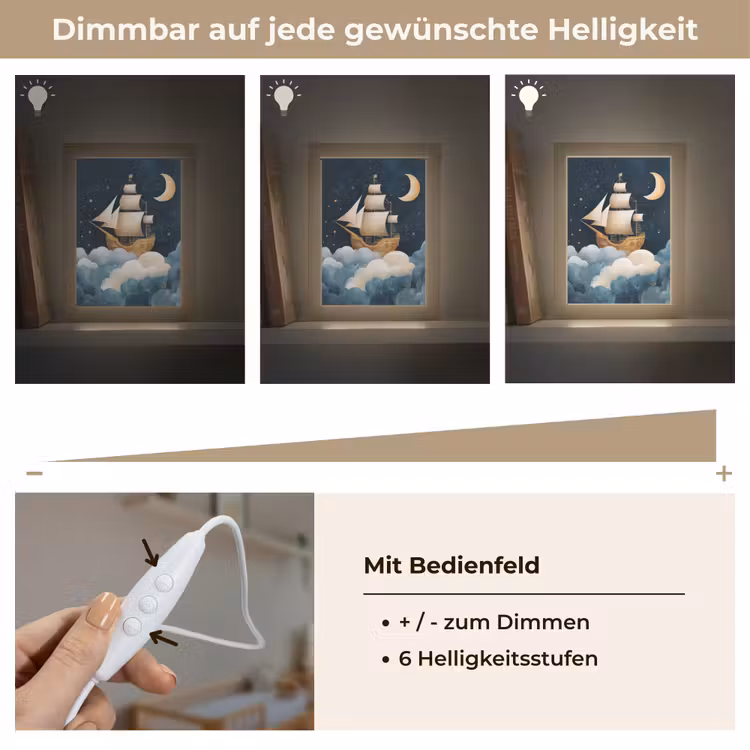 Zeilschip - Sterrenhemel - Wolken - Blauw Light Box met kabel klein -USP_dimbaarDE