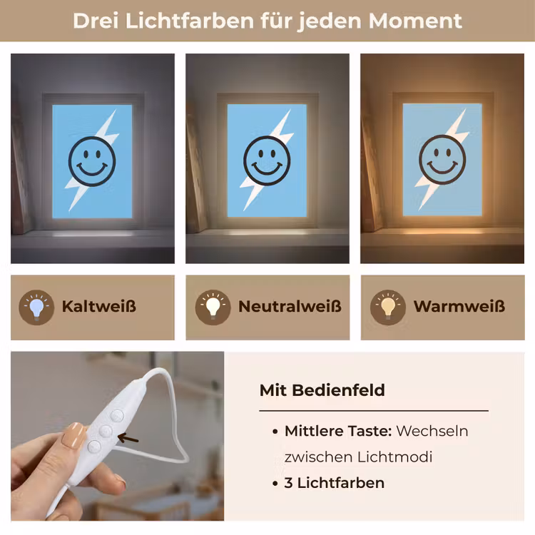 Smiley - Blauw - Bliksem Light Box met kabel (Kinderlampje) klein -USP_lichtkleurDE