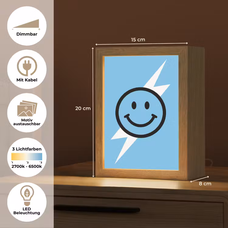 Smiley - Blauw - Bliksem Light Box met kabel (Kinderlampje) klein -USP_websiteoverzichtDE