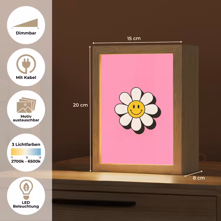 Smiley - Bloem - Roze Light Box met kabel (Kinderlampje) klein -USP_websiteoverzichtDE