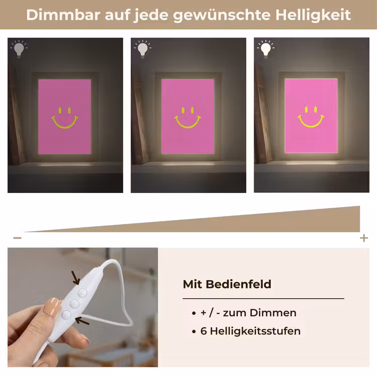 Smiley - Vrolijk - Roze Light Box met kabel (Kinderlampje) klein -USP_dimbaarDE
