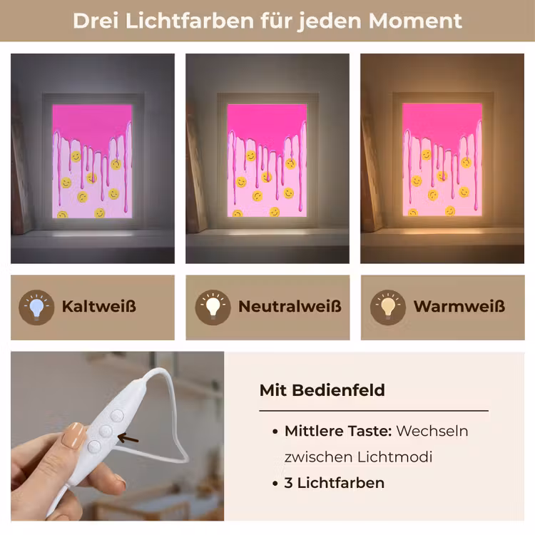 Smiley - Roze - Glazuur Light Box met kabel klein -USP_lichtkleurDE