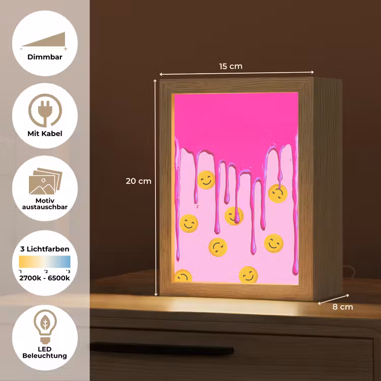Smiley - Roze - Glazuur Light Box met kabel (Kinderlampje) klein -USP_websiteoverzichtDE