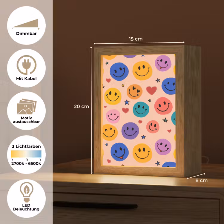 Smileys - Kleurrijk - Hartjes Light Box met kabel (Kinderlampje) klein -USP_websiteoverzichtDE