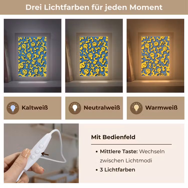 Smileys - Geel - Blauw Light Box met kabel klein -USP_lichtkleurDE