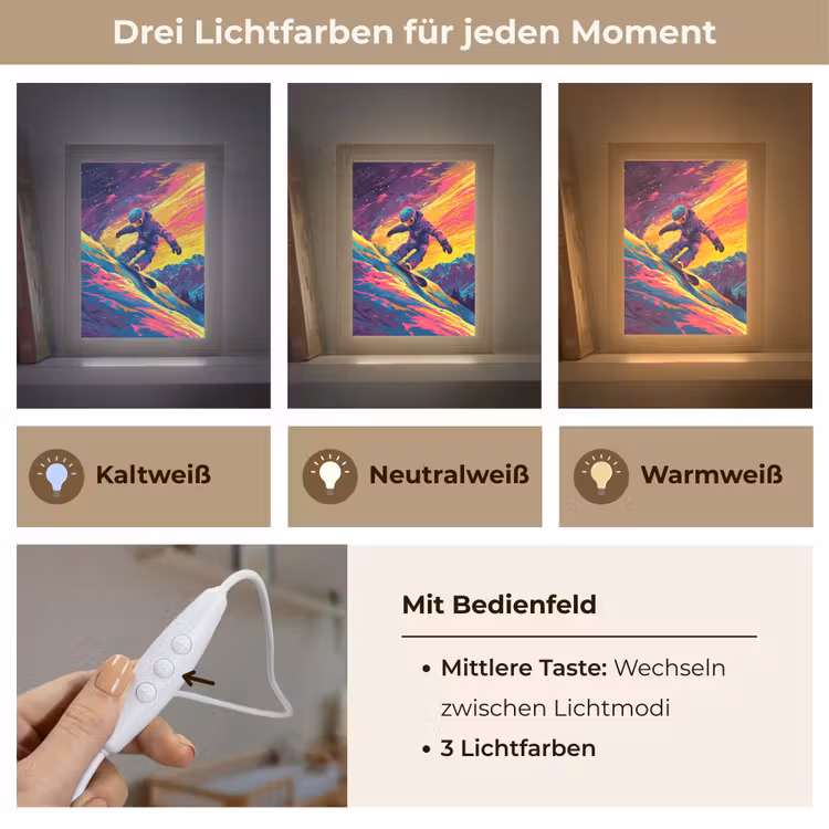 Snowboarden - Sneeuw - Kleurrijk Light Box met kabel klein -USP_lichtkleurDE
