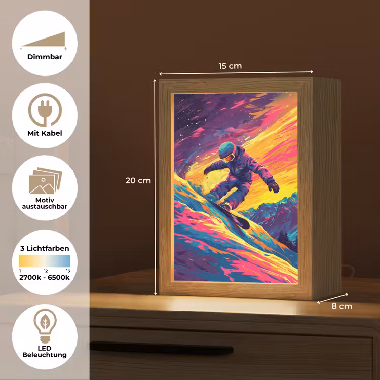 Snowboarden - Sneeuw - Kleurrijk Light Box met kabel (Kinderlampje) klein -USP_websiteoverzichtDE