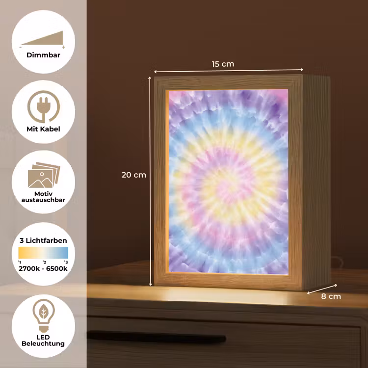 Spiraal - Tie dye - Pasteltinten Light Box met kabel (Kinderlampje) klein -USP_websiteoverzichtDE