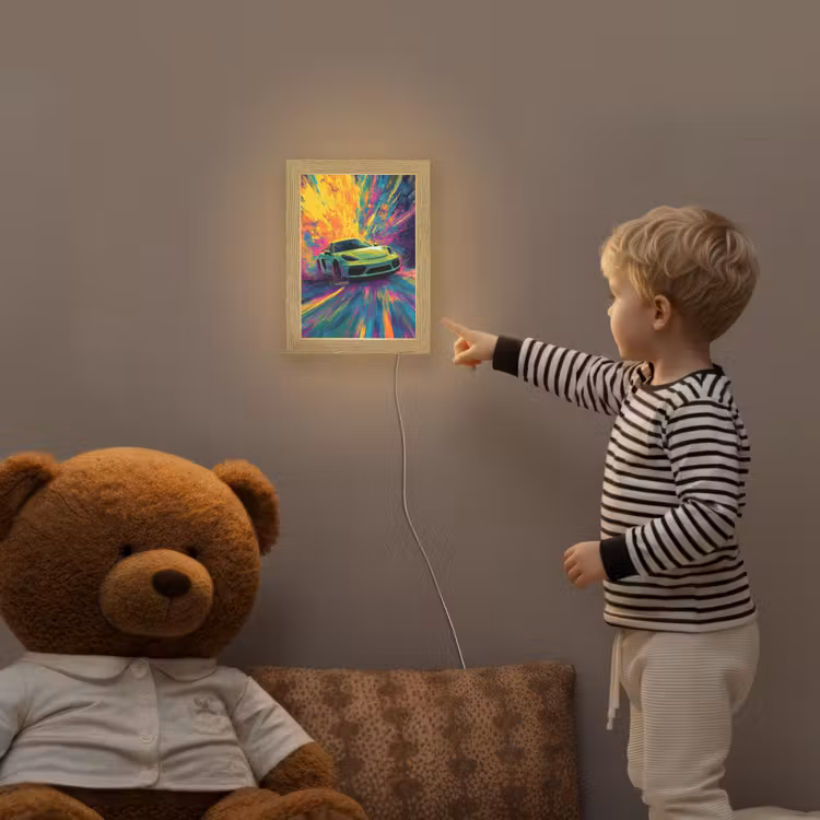 Sportauto - Groen - Verfstrepen - Kleuren Light Box met kabel klein -sfeer4a_kind