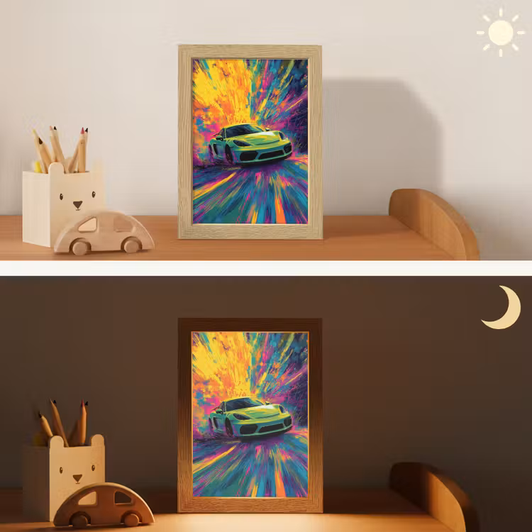 Sportauto - Groen - Verfstrepen - Kleuren Light Box met kabel klein -sfeer3_kind